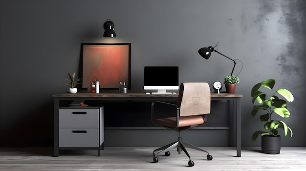 Trabalho de mesa em casa minimalista em fundo cinza