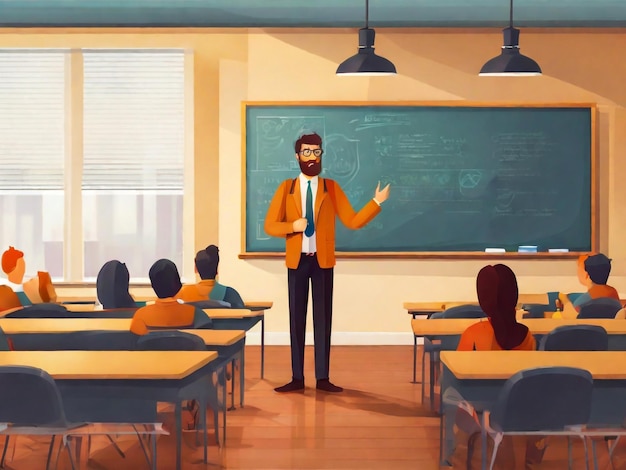 trabalho do professor com os alunos na escola conceito de lição alunos escolarização ilustração vetorial aluno aprender na sala de aula ilustração vetoral desenho animado