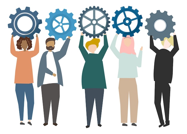 Trabalho em equipe engrenagens ilustração png fundo transparente