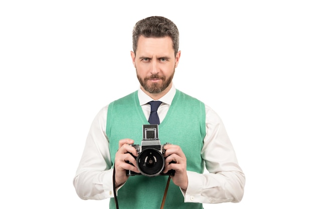 Trabalho fotográfico tirando fotos fotógrafo masculino homem barbudo fotografando