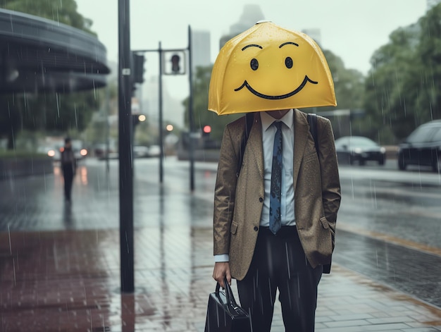 trabalho triste colocando uma cara feliz chuva triste sem liberdade empregador ai gerado