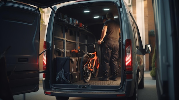 Foto trabalhos internos um vislumbre hipnotizante do mundo de um habilidoso mecânico de bicicletas preto carregando ferramentas