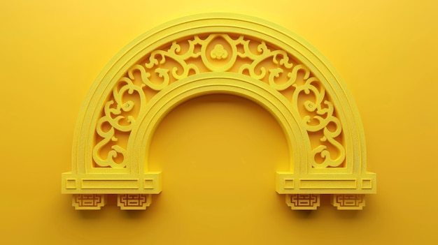 Foto un tracerío de ventana de semicírculo chino 3d aislado en un fondo amarillo