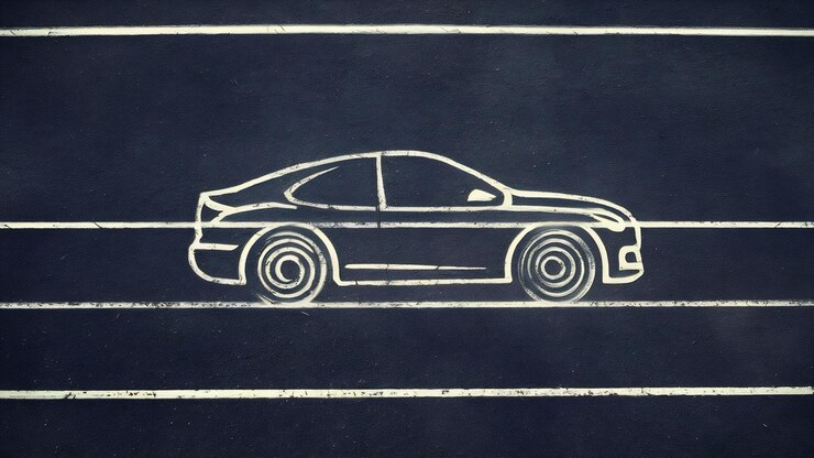 Foto traço de rodas e carro numa estrada