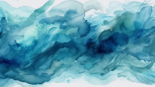 Traços abstratos de aquarela azul pintando arte com fundo de textura fluida líquida A cor da onda do mar generativa AI