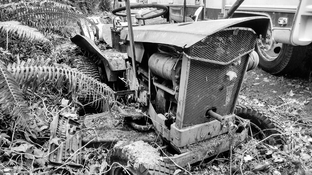 Foto tractor abandonado na floresta