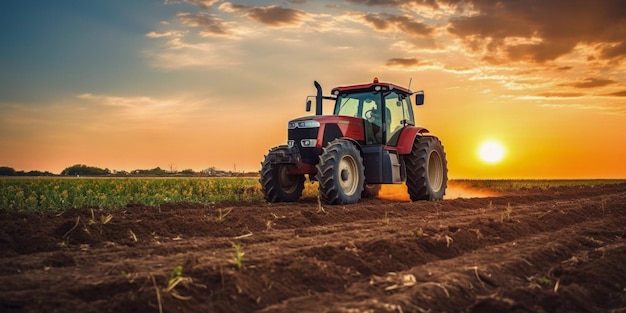 Foto tractor agrícola cultiva a terra no campo ia geradora