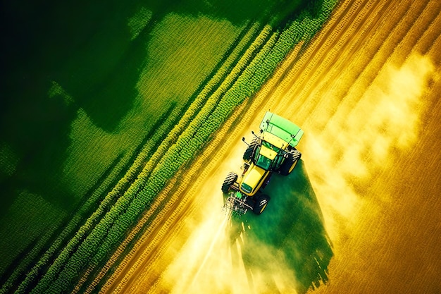 Tractor agrícola moderno con arado adjunto arado campo vacío