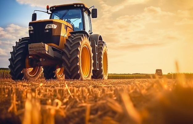 Foto un tractor agrícola está trabajando en el campo