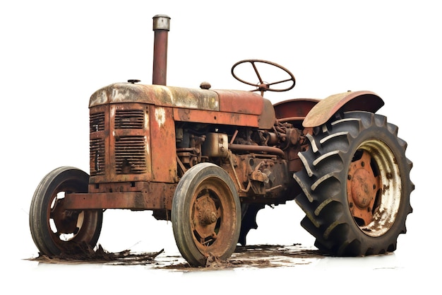 Foto tractor antigo com defeito em fundo branco