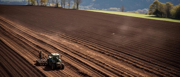 un tractor arando un campo con un arado