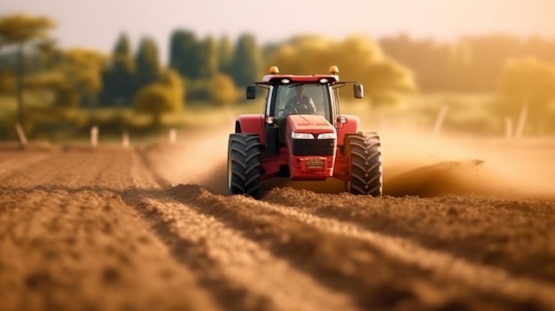 Tractor arrastrado en un campo con un arado detrás de él