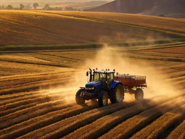 un tractor azul está arando un campo con las palabras cita la palabra cita en él