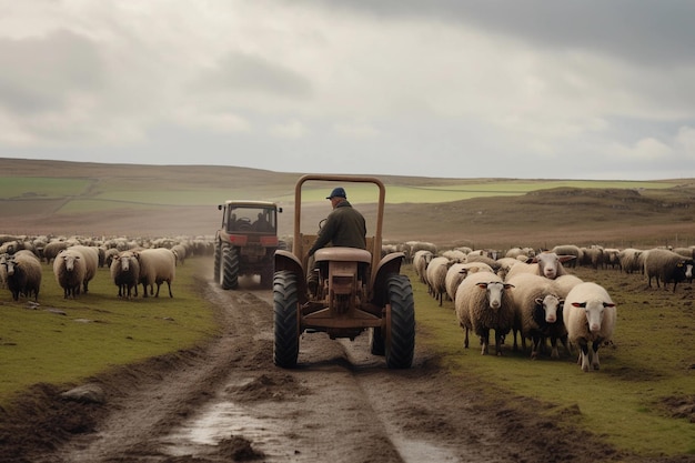 Tractor en el campo y agricultura Generado por IA