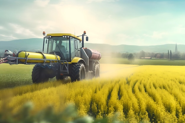 Un tractor en un campo de trigo.