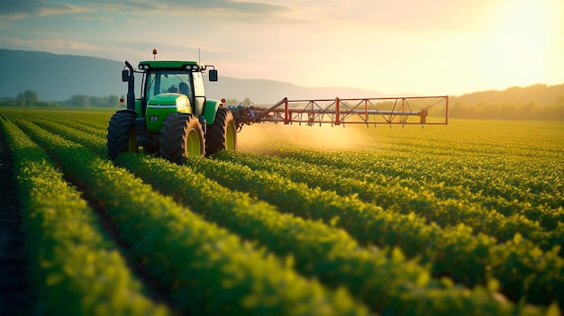 tractor com pulverizador no campo