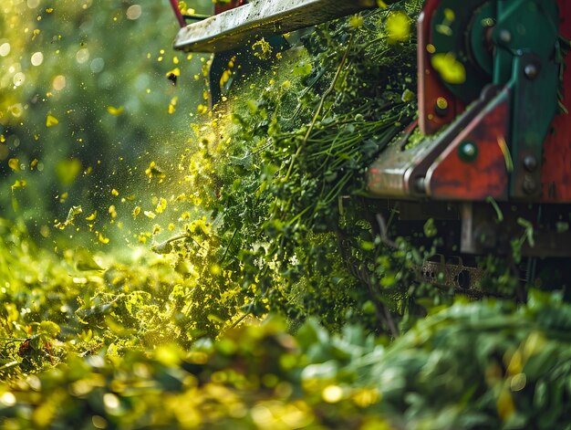 Foto un tractor está cortando verduras en el campo