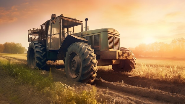 Un tractor durante la cosecha ilustración colorida IA generativa