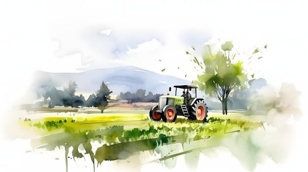 Un tractor durante la cosecha ilustración colorida IA generativa