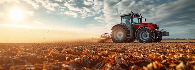 tractor de cultivo rociando un campo