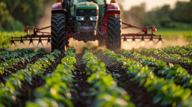 Foto tractor esparciendo fertilizante en un campo