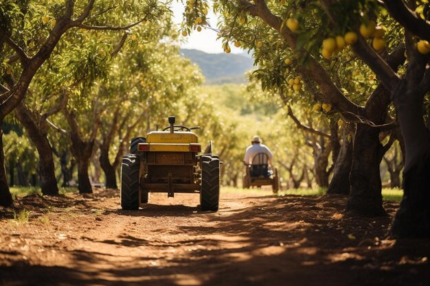 Tractor de la granja de grosella que conduce a través de la orca Mejor fotografía de imágenes de grosella