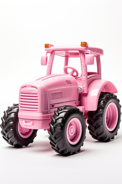 Foto el tractor de la granja de juguetes rosa el fondo blanco