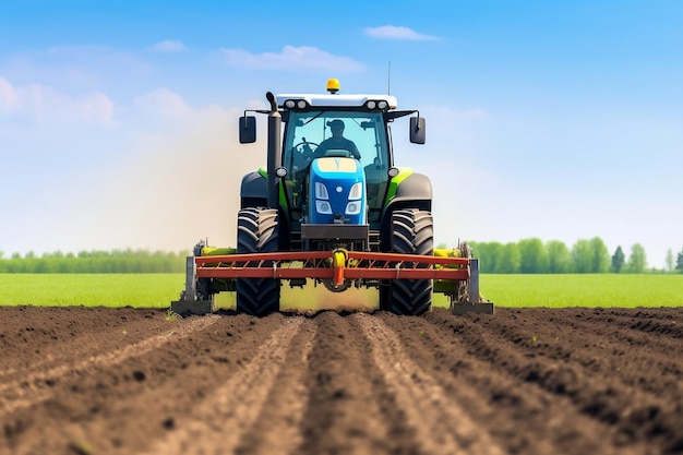 Un tractor con labranza con rodillos en primavera Ai generativa