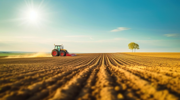 Foto tractor moderno a arar o campo agrícola