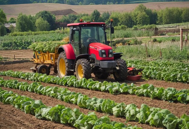 Foto tractor en el prado con flores de verano cortando el césped bajo el cielo azul en los países bajos en la provincia holandesa de utrecht