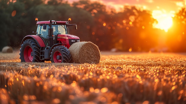 Tractor que semeia diretamente no rastilho com equipamento vermelho usando GPS para agricultura de precisão nos campos da República Checa