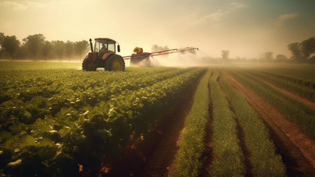 Tractor rociando pesticidas