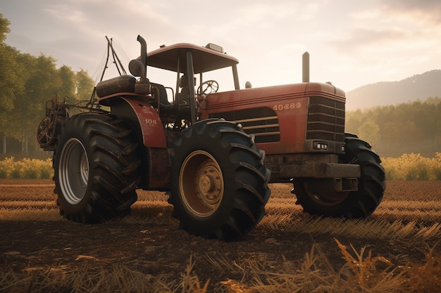 Un tractor rojo en un campo con la palabra agricultura