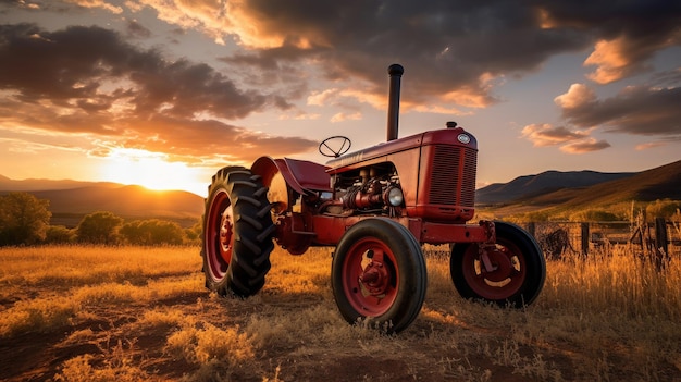 Un tractor rojo en un campo.