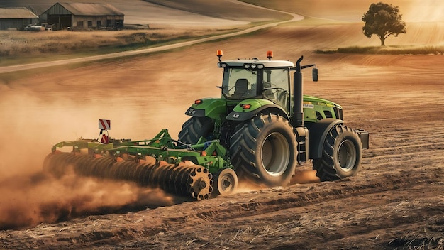 Tractor trabajando en una granja