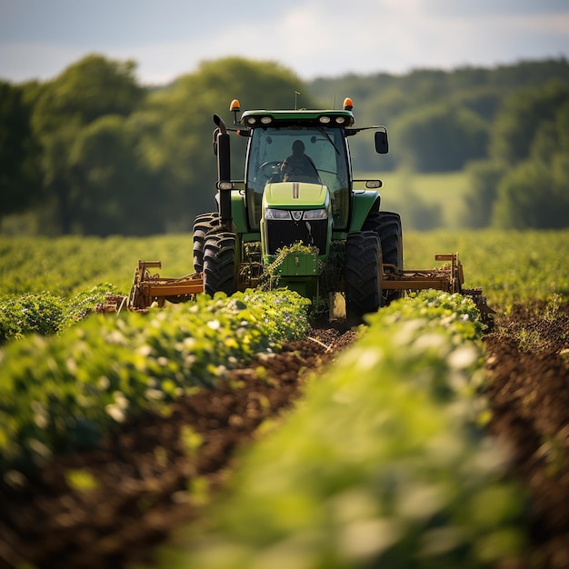 Foto tractor verde agricultura rural