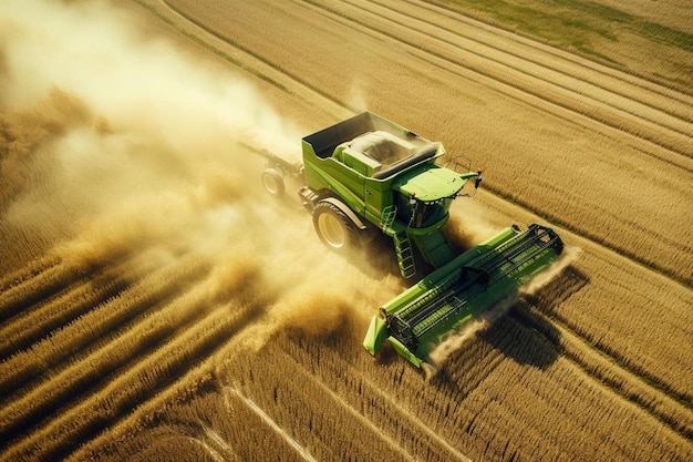 un tractor verde en un campo de trigo.