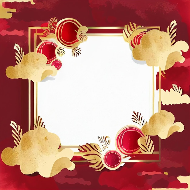 tradição ano novo chinês, quadro de detalhes em filigrana, borda dourada, ano novo chinês vermelho