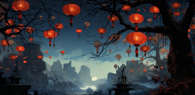 Tradição chinesa cultura chinesa festival oriental lanterna vermelha luz decorativa asiática asia celebrar