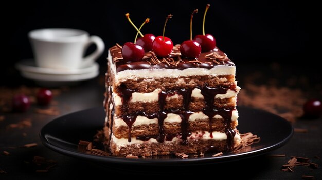 Foto tradição da floresta negra alemanha pátria moderna floresta negra torta na mesa com fundo escuro