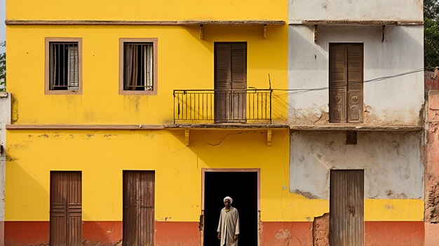 Foto tradição e diversidade cultural num retrato de uma mulher de amarelo