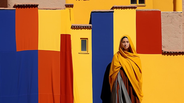 Tradición y diversidad cultural en un retrato de una mujer en amarillo