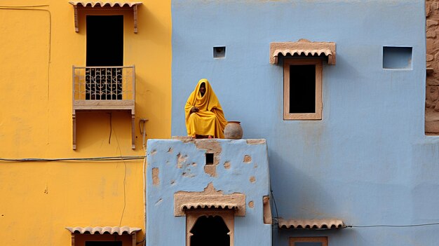 Tradición y diversidad cultural en un retrato de una mujer en amarillo