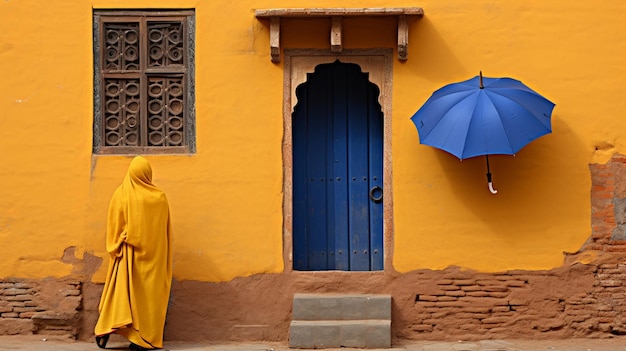 Tradición y diversidad cultural en un retrato de una mujer en amarillo