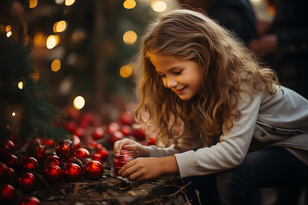 Tradición familiar decorando el árbol de Navidad