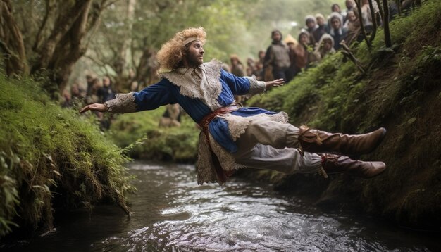 la tradición lúdica de saltar sobre arroyos o pequeños ríos durante Sizdah Bedar