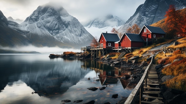 tradicional casa de pesca norueguesa