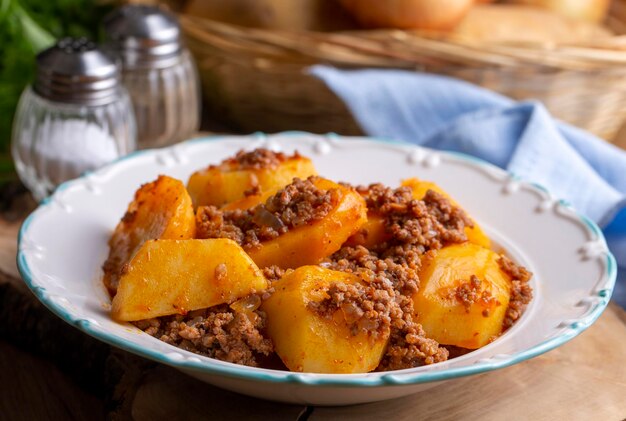 Tradicional deliciosa comida turca carne patata plato nombre turco kiymali patetes