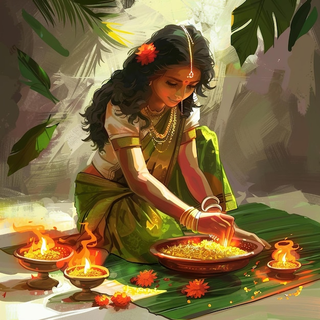 El tradicional festival indio Happy Vishu se celebra en Kerala, India Ilustración