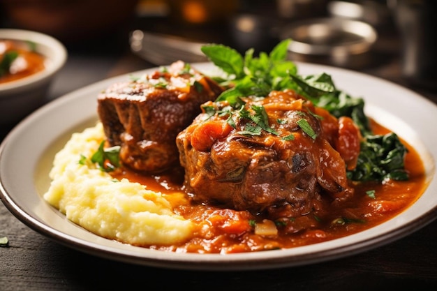 El tradicional Osso Buco Milanese en primer plano